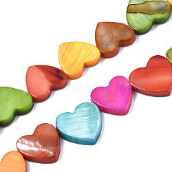 Natural Freshwater Shell Beads Strands, Dyed, Heart, Colorful, 11.5~13x12~13.5x3mm, Hole: 0.6mm, about 30pcs/strand, 15.31 inch(38.9cm)(SHEL-S278-03C-01)