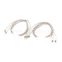 2Pcs 2 Style Polyester Cord Braided Bracelets, for Adjustable Link Bracelet Making, with Brass Beads, Antique White, 5-1/4~10-5/8x1/4 inch(13.2~27x0.5cm), Hole: 3.5mm, 1pc/style(AJEW-JB01144-02)