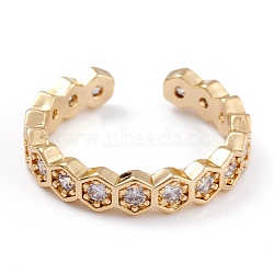 Brass Clear Cubic Zirconia Cuff Rings, Open Rings, Long-Lasting Plated, Polygon, Real 18K Gold Plated, 3.8mm, Inner Diameter: 17mm(RJEW-B034-04G)