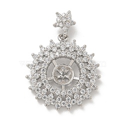 Rack Plating Brass Micro Pave Cubic Zirconia Pendants, Cadmium Free & Lead Free, Long-lasting Plated, Flower, Platinum, 31x22x4mm, Hole: 3x1.5mm, Pin: 0.7mm(KK-T072-19P)