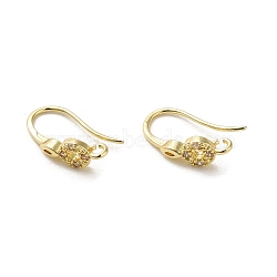 Brass Micro Pave Cubic Zirconia Earring Hooks, Long-Lasting Plated, Leaf, 14x4.5mm, Hole: 1.4mm, Pin: 0.7mm(KK-C048-14H-G)