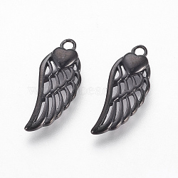 304 Stainless Steel Pendants, Wings with Heart, Gunmetal, 20x8x2.5mm, Hole: 1.6mm(STAS-P217-02B)
