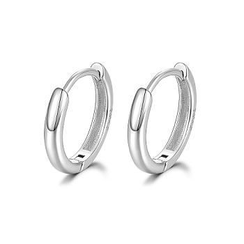Rhodium Plated 925 Sterling Silver Huggie Hoop Earrings, Round Ring, with S925 Stamp, for Women, Platinum, 14mm