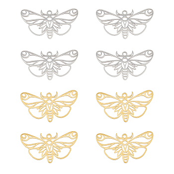 8Pcs 2 Colors 201 Stainless Steel Pendants, Laser Cut, Butterfly, Golden & Stainless Steel Color, 18x32.5x1mm, Hole: 1.6mm, 4pcs/color