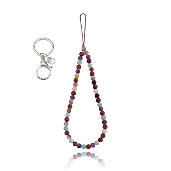  Natural Amazonite ,Natural Amethyst, Natural Sesame Jasper and Iron Alloy Lobster Claw Clasp Keychain, with Braided Nylon Thread, 27~27.5cm