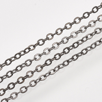 Iron Cable Chains, Soldered, with Spool, Flat Oval, Gunmetal, 2x1.5x0.3mm, about 100yard/roll