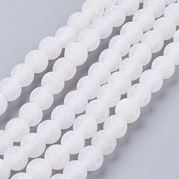 Natural Crackle Agate Beads Strands, Dyed, Round, Grade A, White, 6mm, Hole: 1mm, about 63pcs/strand, 15.5inch