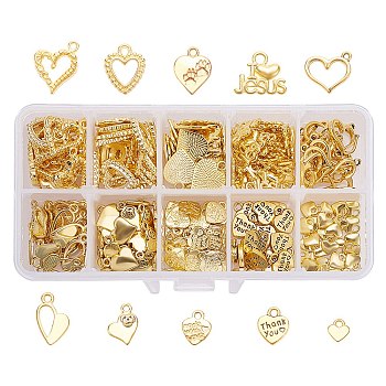 PandaHall Elite Tibetan Style Alloy Charms & Pendants, Heart, Golden & Antique Golden, 13.5x7x3cm, 150pcs/box
