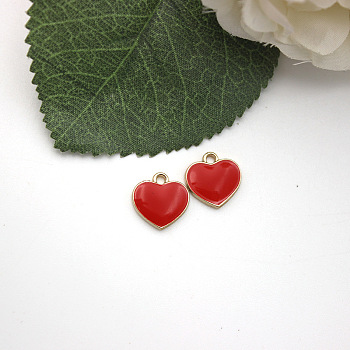 Alloy Enamel Charms, Heart, Golden, Red, 12x12mm