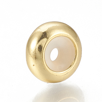 Brass Beads, with Rubber Inside, Slider Beads, Stopper Beads, Golden, 7.5x4mm, Rubber Hole: 1.2mm