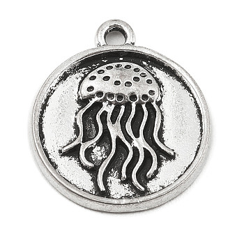 DIY Alloy Pendants, Flat Round with Ocean Series, Jellyfish, 20x17x2mm, Hole: 1.8mm