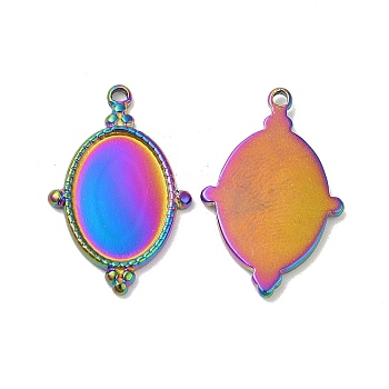 Ion Plating(IP) 304 Stainless Steel Pendant Cabochon Settings, Oval Charms, Rainbow Color, Tray: 14x10mm, 24x15.5x2mm, Hole: 1.4mm