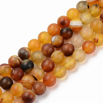 Natural Sardonyx Beads Strands, Frosted, Dyed & Heated, Round, Gold, 8mm, Hole: 1mm, about 48pcs/strand, 14.96 inch(38cm)