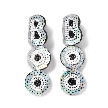 Word Boo Glass Seed Braided Dangle Stud Earrings, Halloween 316 Stainless Steel Jewelry for Women, WhiteSmoke, 75mm, Pin: 0.6mm