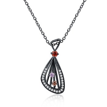 Fashion Brass Micro Pave Cubic Zirconia Pendant Necklaces, with Brass Chain, Shell, Mixed Color, Gunmetal, 17.7 inch(45cm)