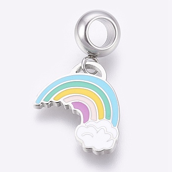 304 Stainless Steel European Dangle Charms, Large Hole Pendants, with Enamel, Rainbow, Colorful, Stainless Steel Color, 26mm, Hole: 4mm, Pendant: 15x15.5x1mm