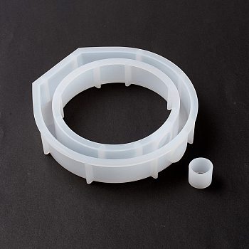 Round Ring Display Holder Silicone Molds, for Test Tube of Water Planting, Resin Casting Molds, White, 157x154x32mm, Inner Diameter: 142x140mm, Hole: 17mm & 21x19mm, 2pcs/set