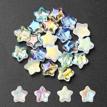 20Pcs 4 Colors Transparent Spray Painted & Frosted Glass Beads, AB Color Plated, Star, Mixed Color, 8x8.5x4mm, Hole: 1mm, 5Pcs/color