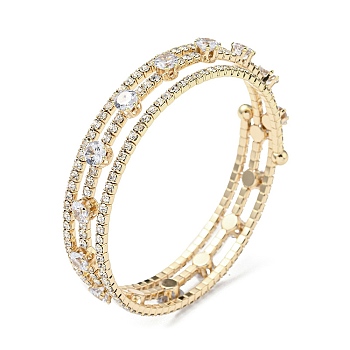 Fashion Brass Triple Layer Warp Bracelet, Clear Cubic Zirconia Tennis Bracelet, Golden, Inner Diameter: 2-1/8 inch(5.33cm)