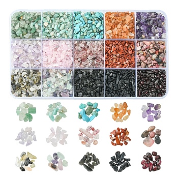 305G 15 Styles Natural Mixed Gemstone Chip Beads, No Hole/Undrilled, Mixed Dyed and Undyed, 2~12x2~10mm