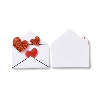 Acrylic Pendants, Valentine's Day Theme, Envelope Pattern, 34.5x32.5x4mm, Hole: 1.5mm