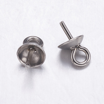 304 Stainless Steel Cup Pearl Peg Bails Pin Pendants, For Half Drilled Beads, Stainless Steel Color, 8.5x5mm, Hole: 2mm, Pin: 0.7mm