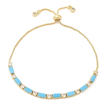 Brass Cubic Zirconia Slider Bracelets, with Synthetic Turquoise, Box Chain Bracelet for Women, Real 16K Gold Plated, 0.1~0.3cm, Inner Diameter: 1~2-7/8 inch(2.5~7.2cm)