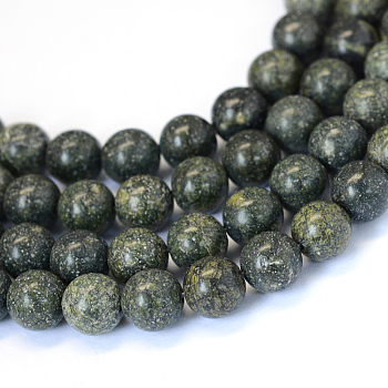 Natural Serpentine/Green Lace Stone Round Bead Strands, 6~6.5mm, Hole: 1mm, about 63pcs/strand, 15.5 inch