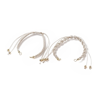 2Pcs 2 Style Polyester Cord Braided Bracelets, for Adjustable Link Bracelet Making, with Brass Beads, Antique White, 5-1/4~10-5/8x1/4 inch(13.2~27x0.5cm), Hole: 3.5mm, 1pc/style
