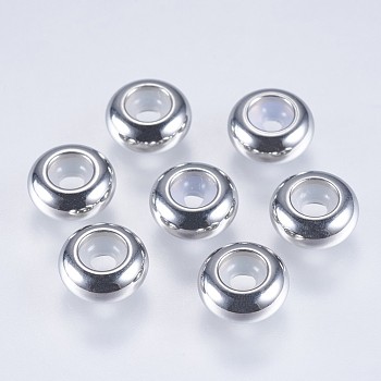 201 Stainless Steel Beads, with Plastic, Slider Beads, Stopper Beads, Rondelle, Stainless Steel Color, 8x3.5mm, Hole: 2.5mm