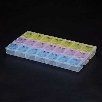 Polypropylene Plastic Bead Containers, Flip Top Bead Storage, 21 Compartments, Rectangle, Colorful, 217x121x22mm