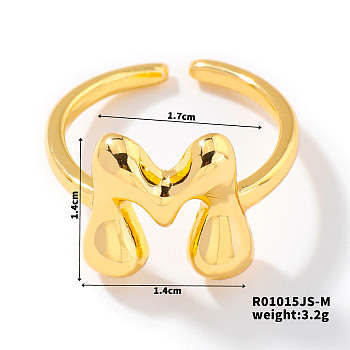 Fashionable Letter Brass Open Cuff for Women, Golden, European and American Style, Letter M, Inner Diameter: 17mm