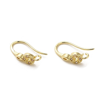 Brass Micro Pave Cubic Zirconia Earring Hooks, Long-Lasting Plated, Leaf, 14x4.5mm, Hole: 1.4mm, Pin: 0.7mm