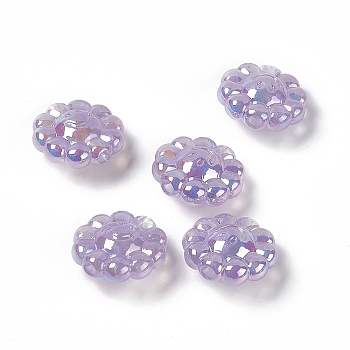UV Plating Acrylic European Beads, Large Hole Beads, with Glitter Powder, AB Color, Flower with Smiling Face, Medium Purple, 23.5x24x12mm, Hole: 4mm
