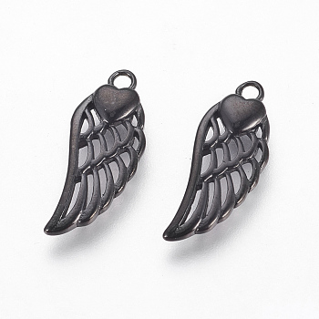 304 Stainless Steel Pendants, Wings with Heart, Gunmetal, 20x8x2.5mm, Hole: 1.6mm