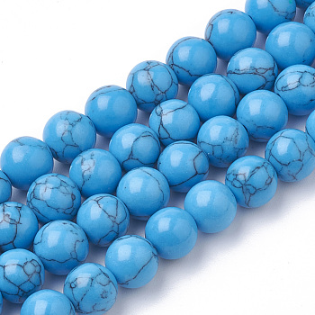 Synthetic Turquoise Beads Strands, Dyed, Round, Dodger Blue, 10mm, Hole: 1.6mm, about 42pcs/strand, 14.96 inch