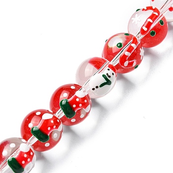 Christmas Theme Handmade Lampwork Beads Strands, with Enamel, Round, Mixed Shapes, 12x13mm, Hole: 1.4mm, about 30pcs/strand, 13.78''(35cm)