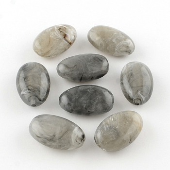 Oval Imitation Gemstone Acrylic Beads, Gray, 41x26x15mm, Hole: 3mm, about 46pcs/500g