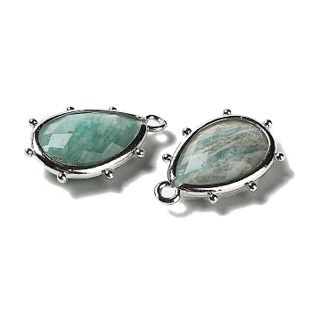 Natural Amazonite Pendants, with Platinum Brass Edge, Faceted, Teardrop, 22.5x14x5.5mm, Hole: 1.6mm.