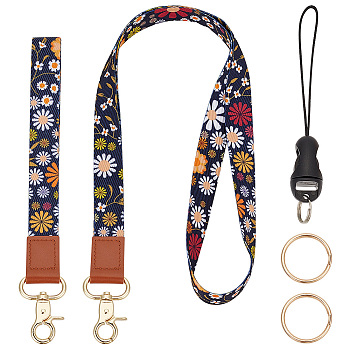 Adjustable Mobile Phone Lanyard, Cute Polyester Shoulder Neck Strap, Wrist Strap, 2 Key Rings and Detachable Mobile Phone Strap, Colorful, 510~512x20x1mm