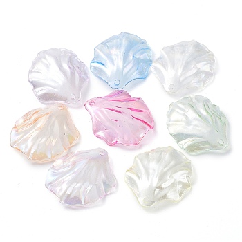 AB Color Plated Acrylic Transparent Pendants, Leaf Charm, Mixed Color, 30x26x1.7mm, Hole: 1.5mm