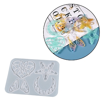 DIY Pendant Silicone Molds, Resin Casting Molds, Star/Wing, Moon, 146x115x6mm