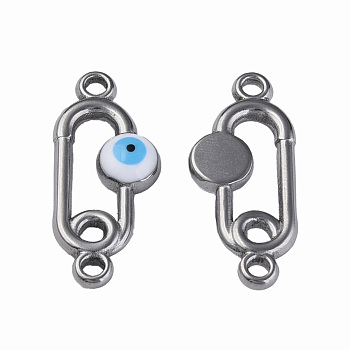 304 Stainless Steel Enamel Connector Charms, Stainless Steel Color, Oval with Evil Eye, White, 23x10x3mm, Hole: 1.6mm
