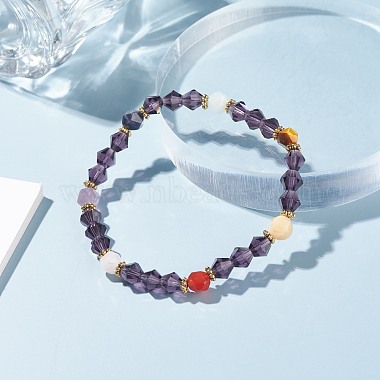 Chakra Theme Natural Mixed Stone Round Beads Stretch Bracelet(BJEW-JB07248)-4