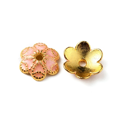 Golden Pink Alloy+Enamel Bead Caps