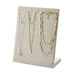 Wood Necklace Display Stands, 12 Hooks Necklace Display Stand, with Hemp Cloth and Iron Findings, BurlyWood, 25x20x8.2cm(X-NDIS-N010-01)