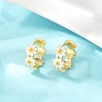 Brass Enamel Hoop Earrings, Flower, Cadmium Free & Lead Free, Rack Plating, Long-Lasting Plated, Real 18K Gold Plated, 17x7.5mm(EJEW-S277-01G)