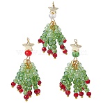 3Pcs Glass Beaded Tassel Big Pendants, with Star Non-magnetic Synthetic Hematite Beads, Lawn Green, 51.5x23x22mm, Hole: 1.6mm(PALLOY-JF02983)