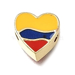 Brass with Enamel Beads, Colombia Flag Heart, Rack Plating, Long-Lasting Plated, Cadmium Free & Lead Free, Colorful, Golden, 11x11x5mm, Hole: 1.6mm(KK-CBA8E93-03A)