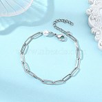 Shell Pearl & 304 Stainless Steel Paperclip Chain Bracelets for Women, Stainless Steel Color, 7.17 inch(18.2cm)(BJEW-JB13820)